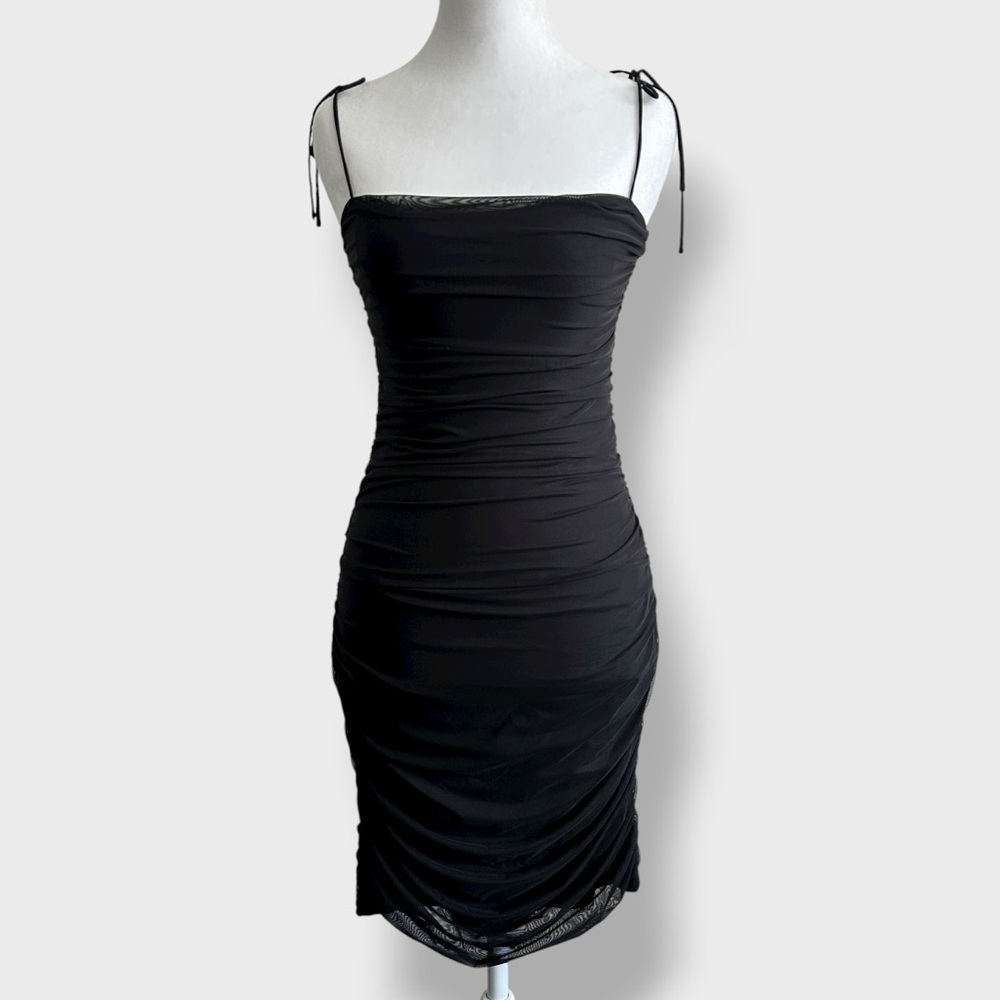 Aritzia Sunday Best Caruso Black Mini Dress Women’s Small Ruched Bodycon Stretch View 2